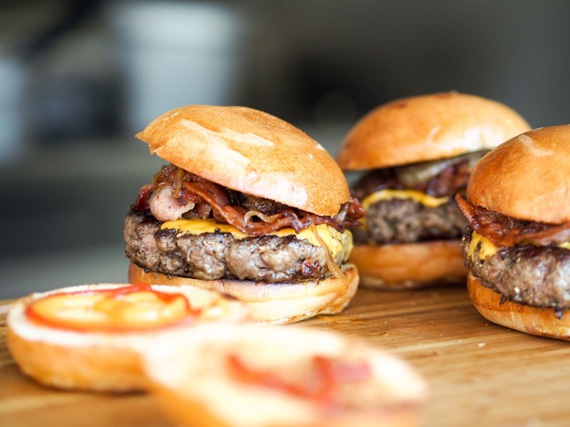 close-up of our lovingly made burgers